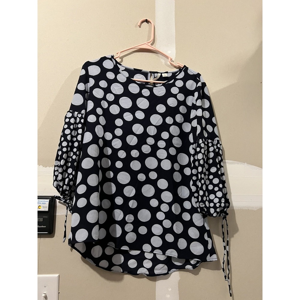 Women's Est 1945 Polka Dot Navy Blue Blouse Size Small Top Shirt